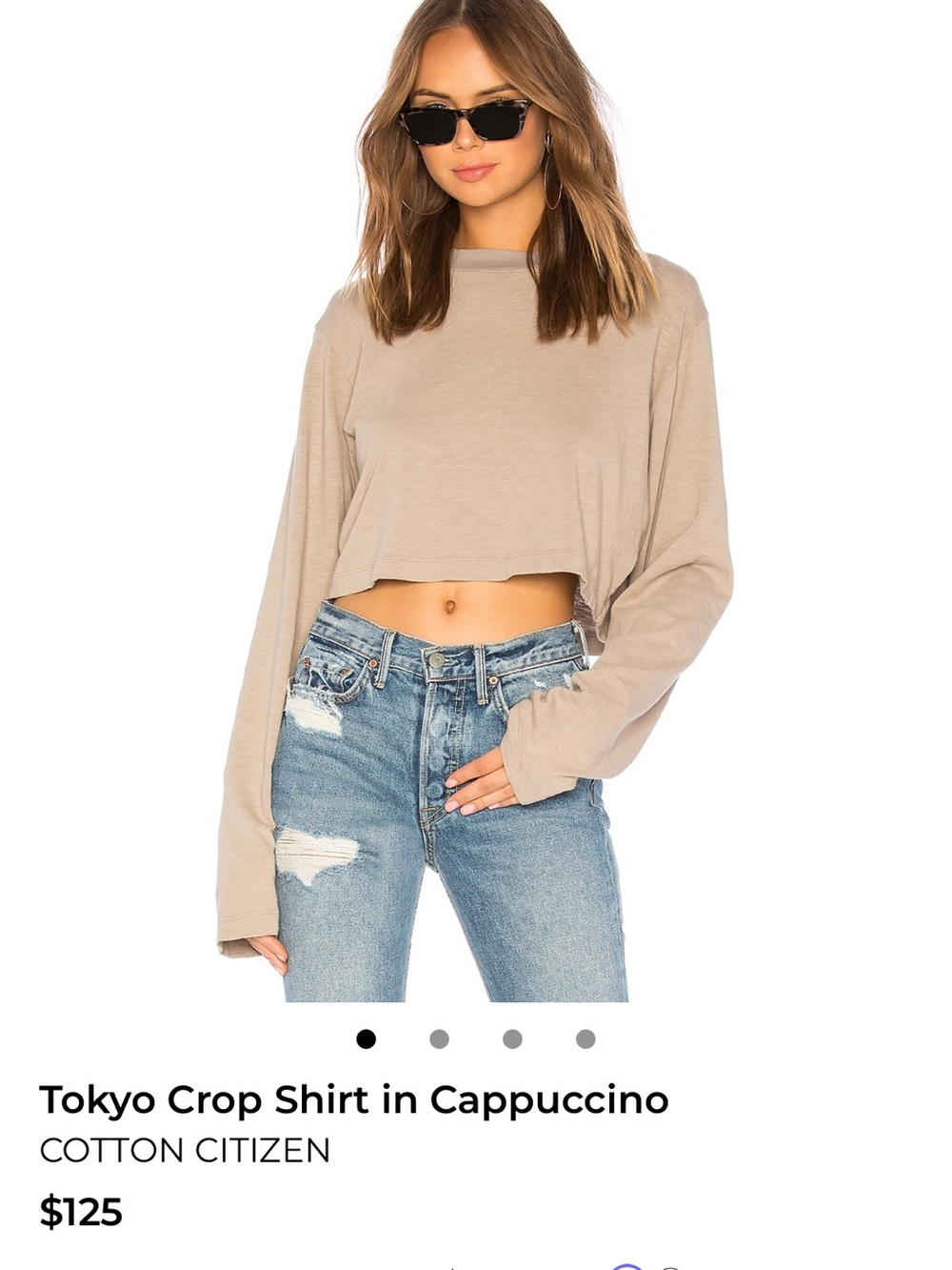 Cotton citizen Tokyo crop long sleeve shirt. Cappuccino medium